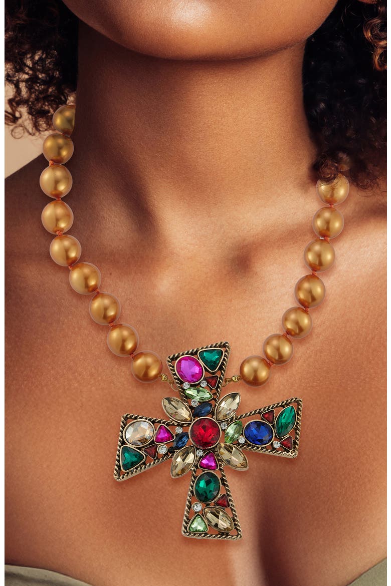 Statement Cross Necklace, Alternate, color, GOLD