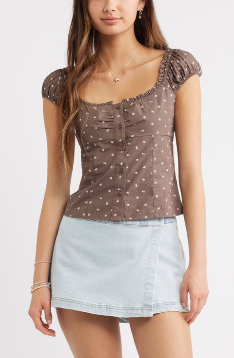 Ruffle Trim Cap Sleeve Cotton Top