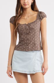BP. Ruffle Trim Cap Sleeve Cotton Top