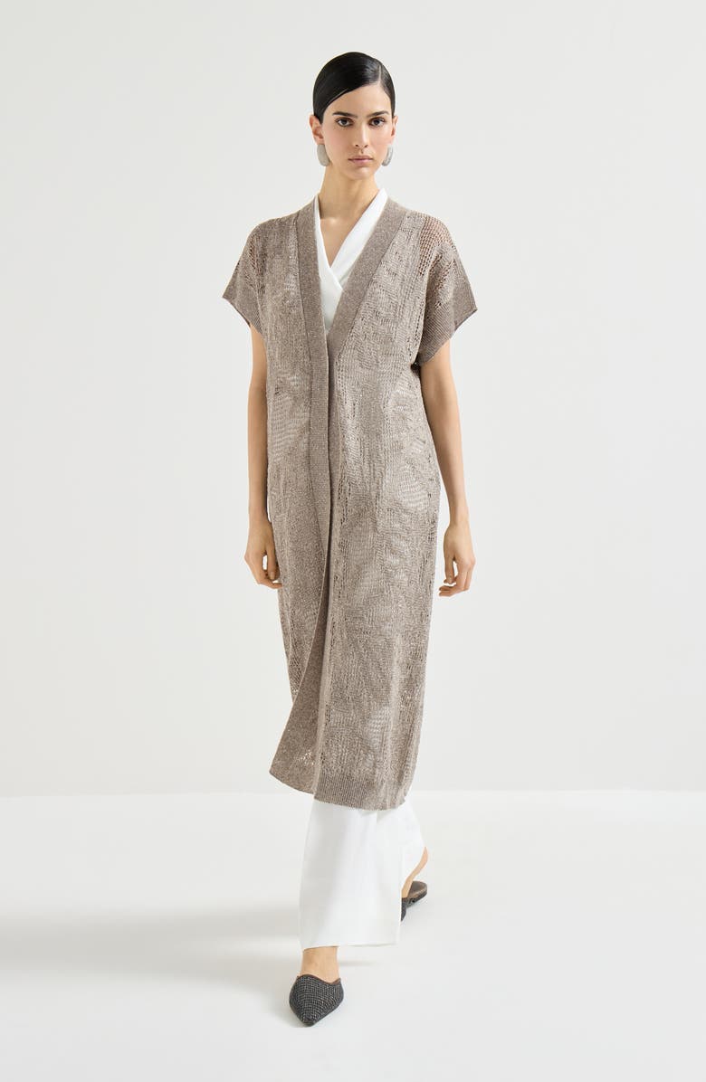 Brunello Cucinelli Dazzling water lilies long cardigan, Alternate, color, Mud