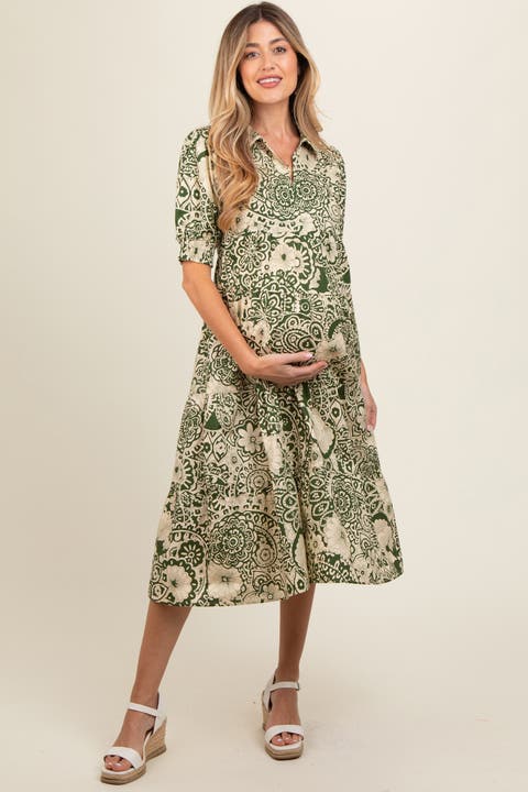 Floral Collared Tiered Midi Dress