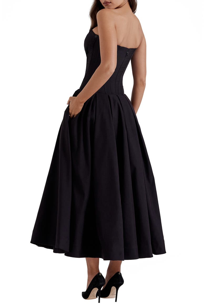 Lady Strapless Midi Dress, Alternate, color, BLACK