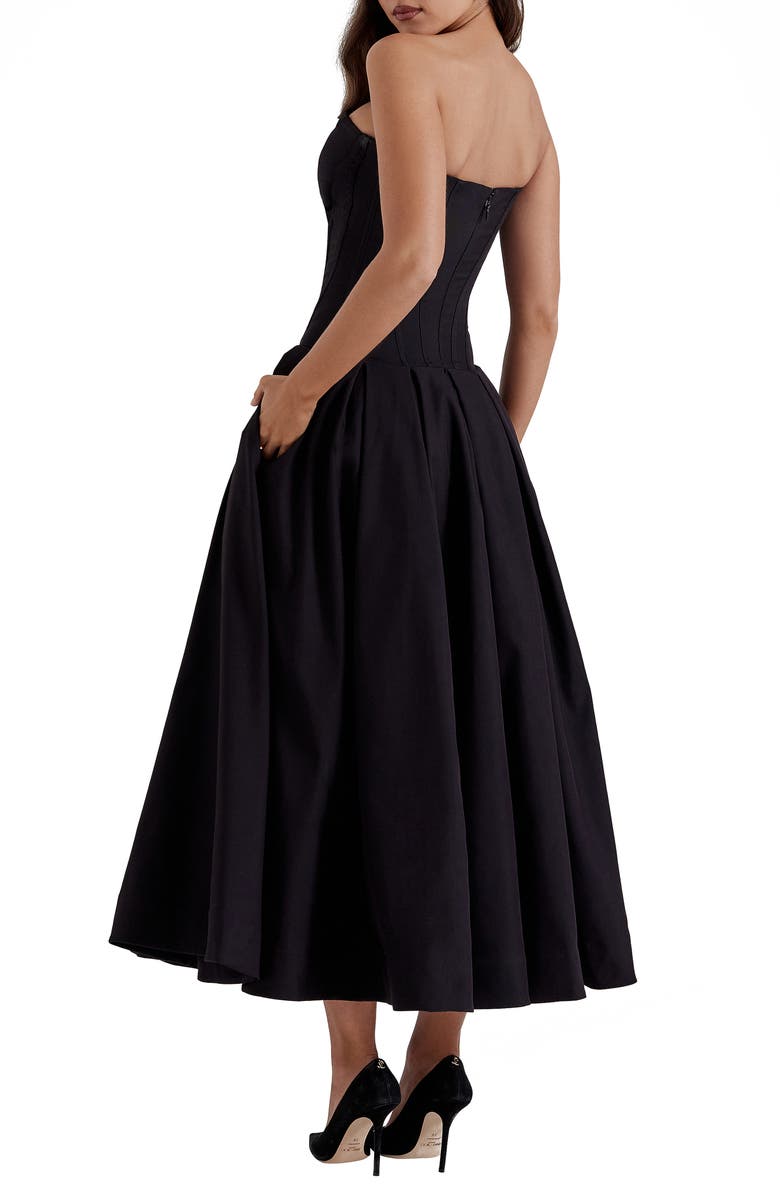 HOUSE OF CB Lady Strapless Midi Dress, Alternate, color, Black