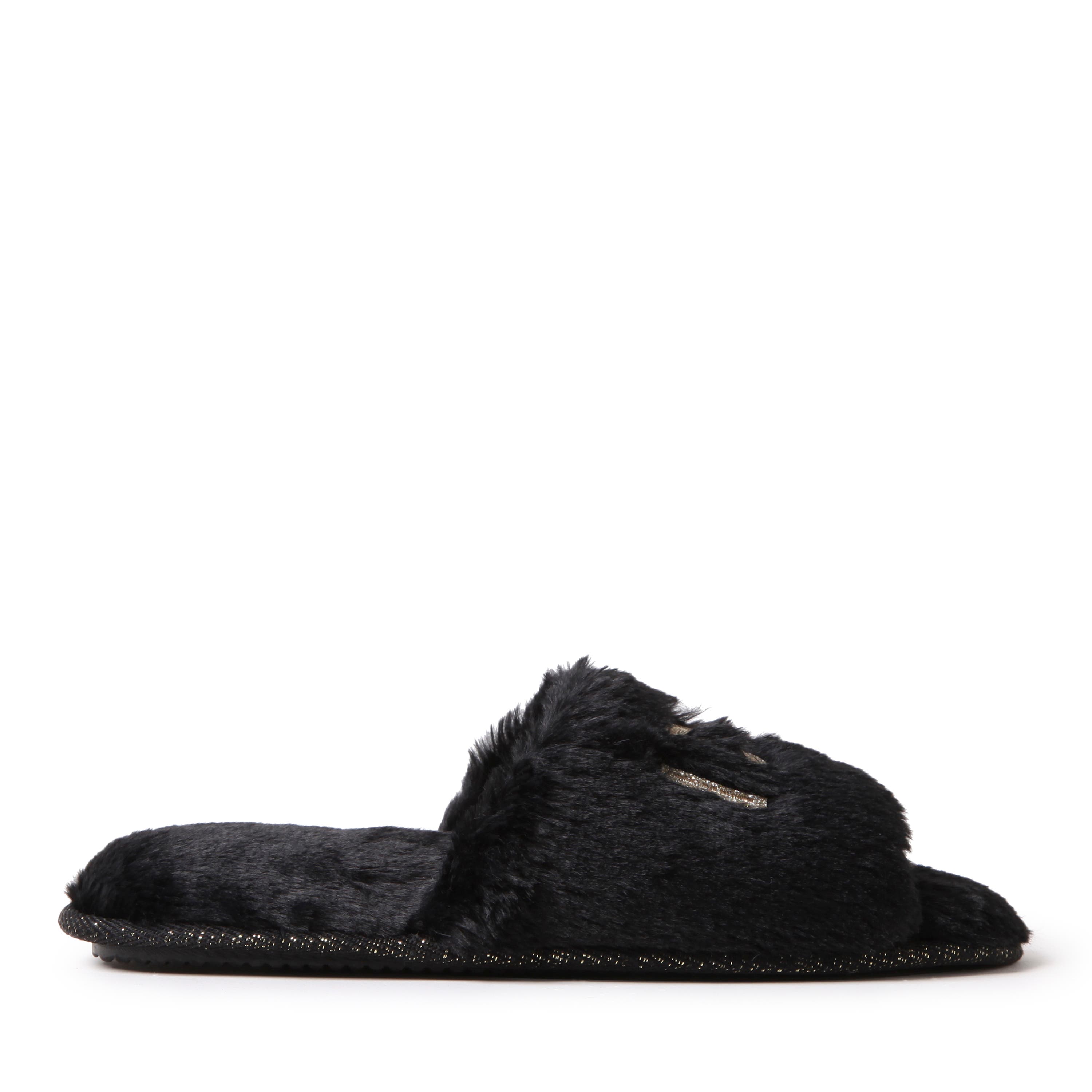 Dearfoams Lane Bridal I Do Fuzzy Slide Slipper, Alternate, color, Black