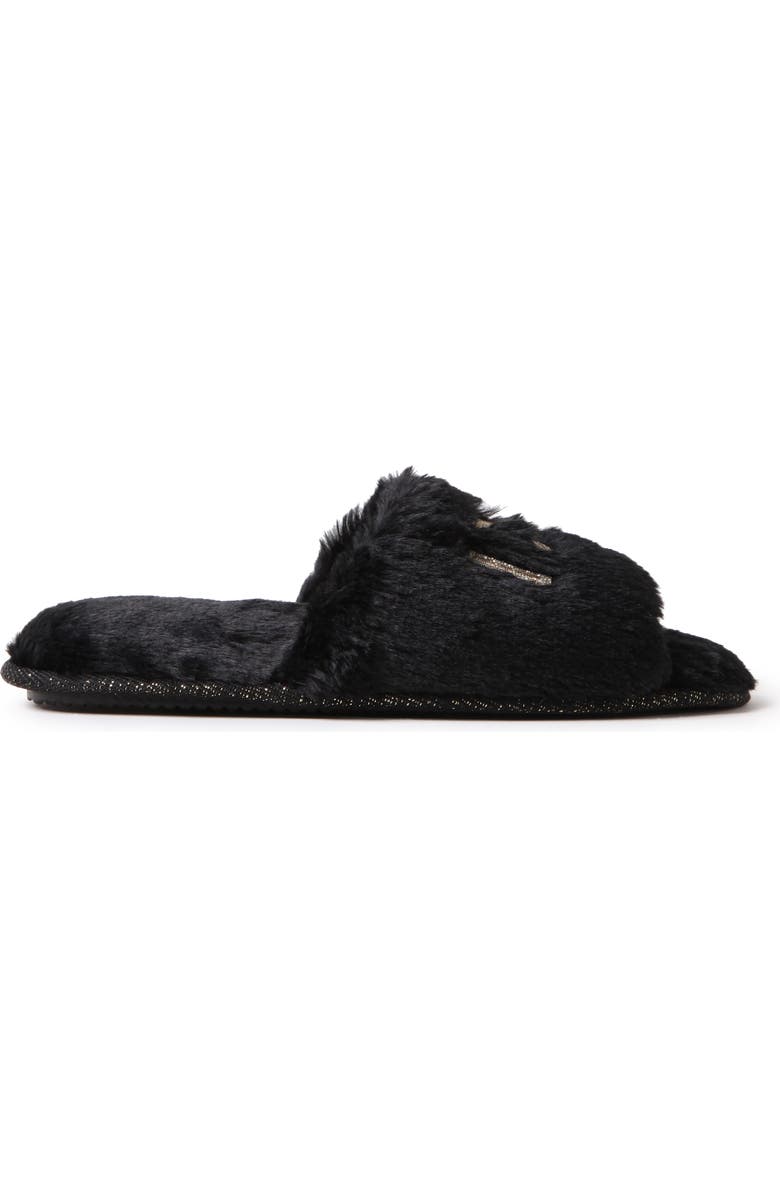 Dearfoams Lane Bridal I Do Fuzzy Slide Slipper, Alternate, color, Black
