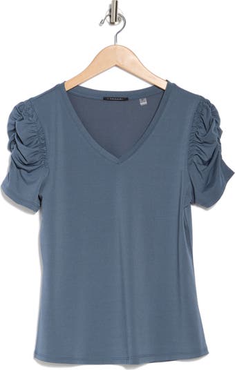 Ruched Sleeve V-Neck T-Shirt