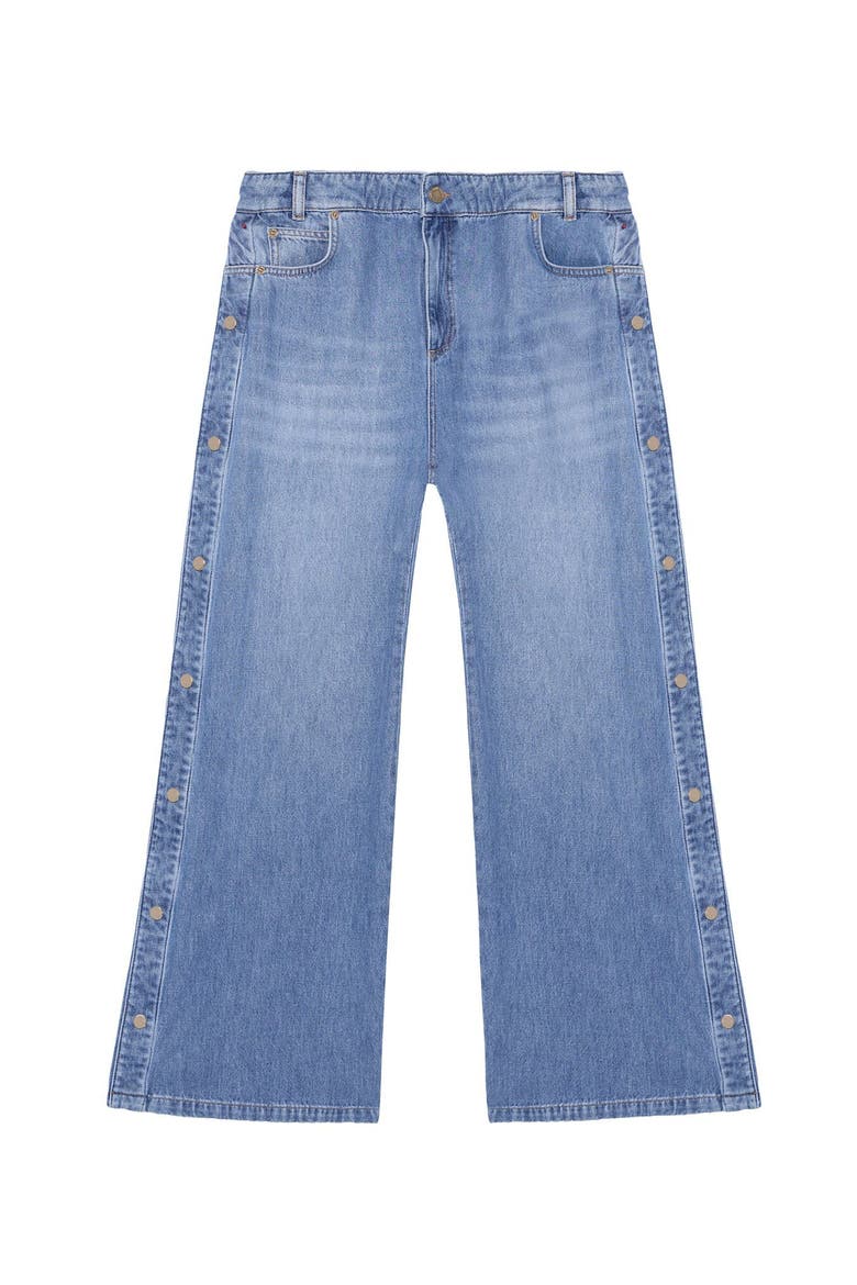 Popper Detail Wide Jeans, Alternate, color, Blue