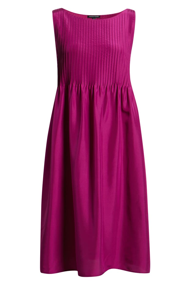 Pleated Silk Dress, Alternate, color, BERRY BLOOM