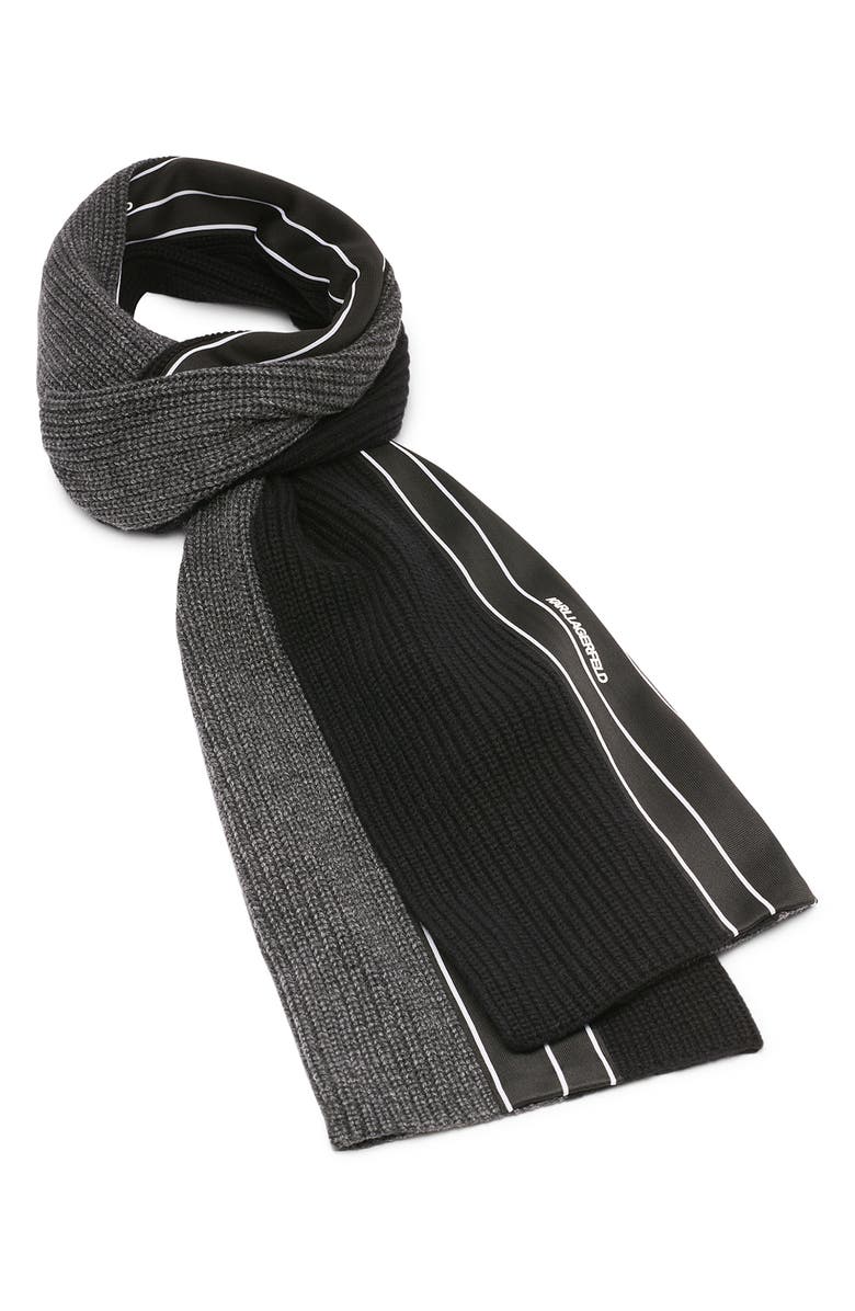 KARL LAGERFELD PARIS Colorblock Stripe Wool Blend Scarf, Main, color, 