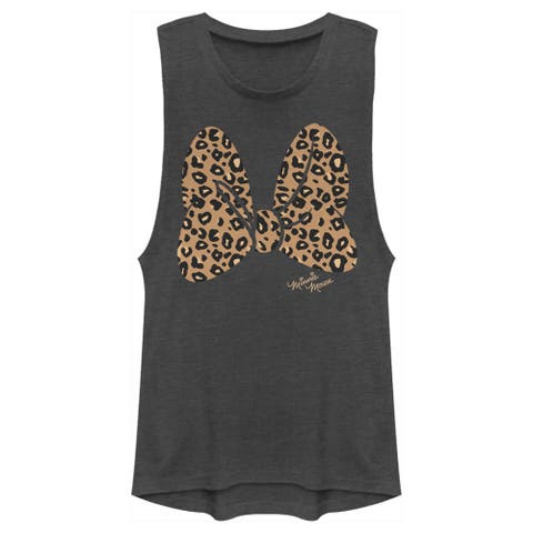 Junior's Cheetah Print Minnie Mouse Bow Festival Muscle Graphic T-Shirt
