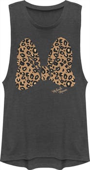 Mickey & Friends Junior's Cheetah Print Minnie Mouse Bow Festival Muscle Graphic T-Shirt