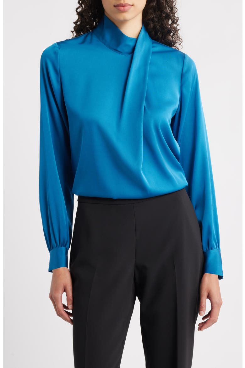 The Jaden Stretch Silk Shirt, Main, color, BLUE STONE