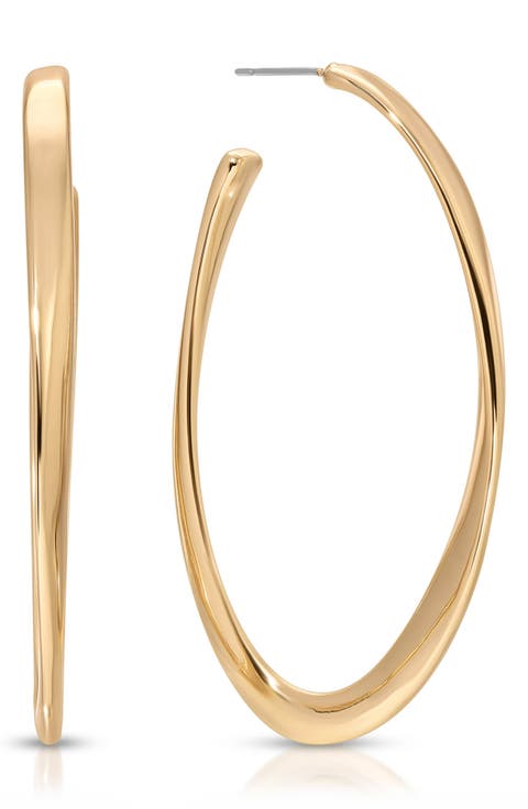 Elongated Oval Hoop Earrings