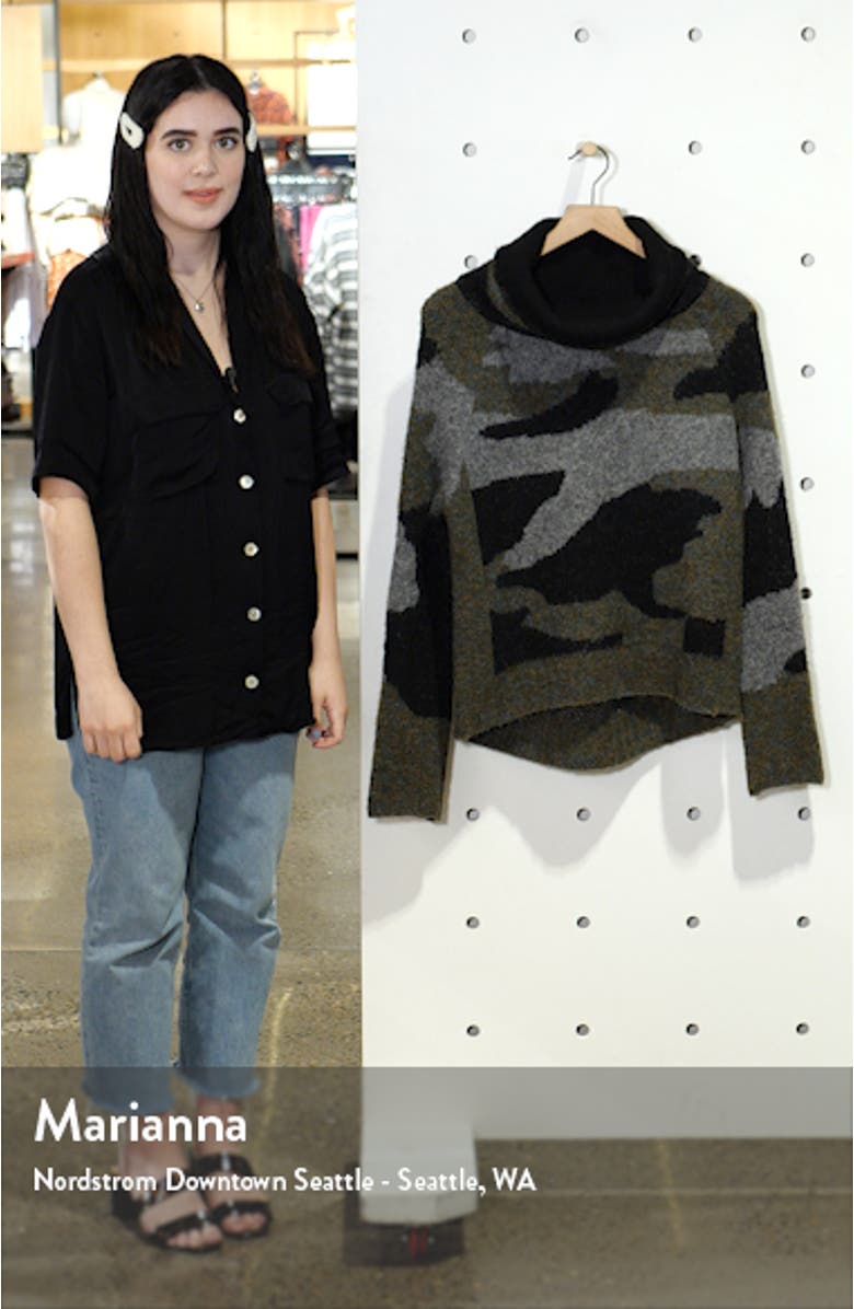 Camo Print Cowl Neck Sweater, sales video thumbnail