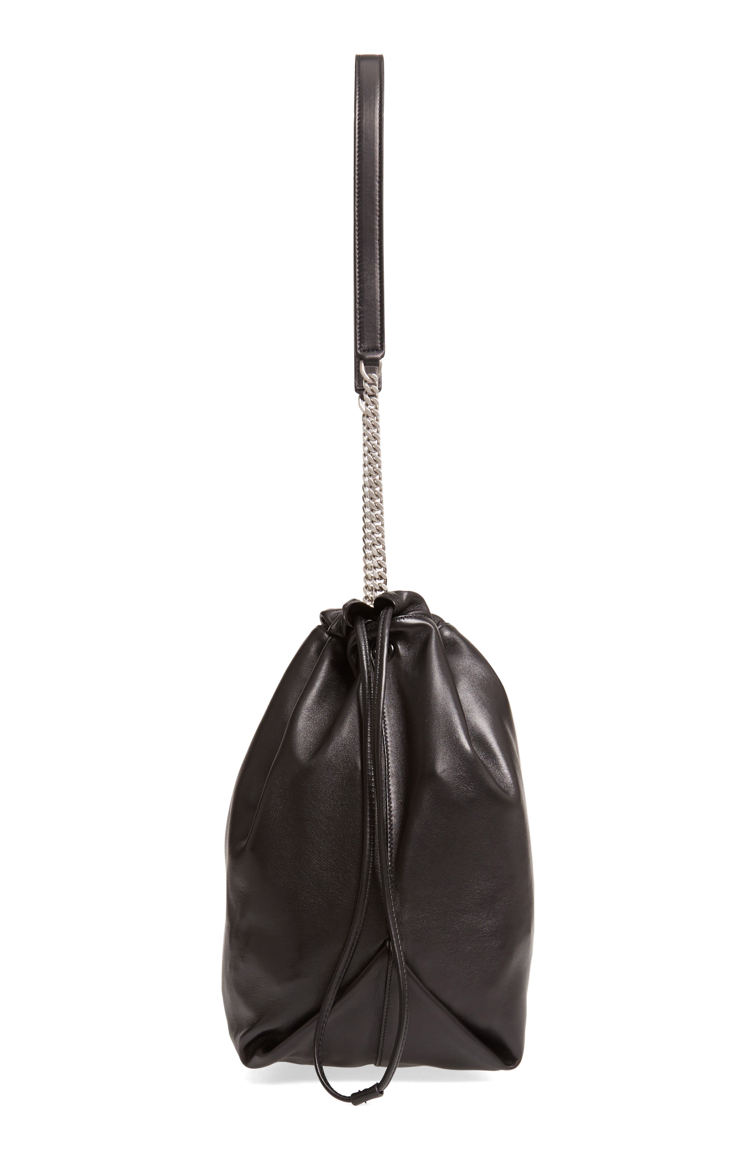 Teddy Leather Bucket Bag, Alternate, color, NOIR