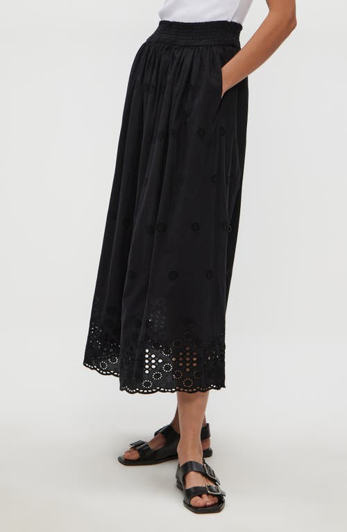 Michael Stars Grace Embroidered Eyelet Cotton Midi Skirt In Black