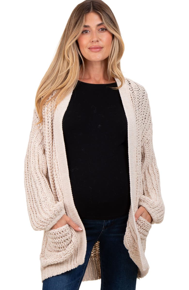 PinkBlush Chunky Knit Oversized Pocket Cardigan, Main, color, Beige