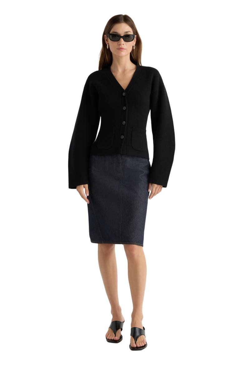 Elinor Organic Cotton Wool V-Neck Cardigan, Main, color, Black