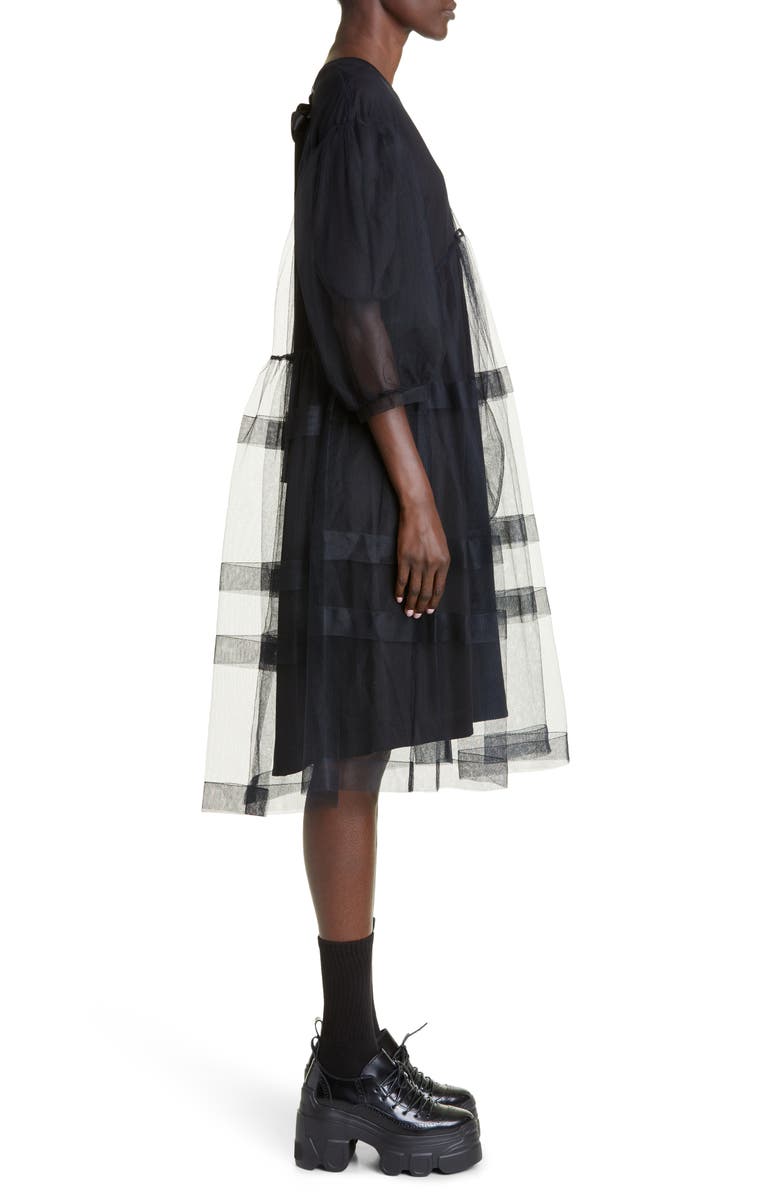 Simone Rocha Puff Sleeve Tiered Tulle Babydoll Dress, Alternate, color,