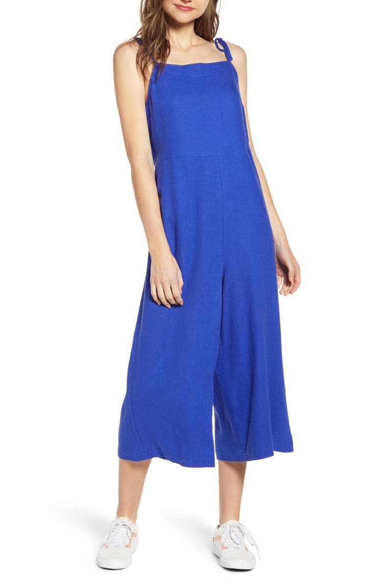 BP. Square Neck Linen Blend Crop Wide Leg Jumpsuit, Main, color, 