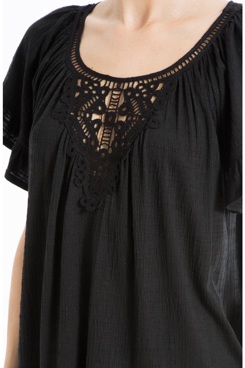 Flutter Sleeve Crochet Top, Alternate, color, BLACK-BLACK