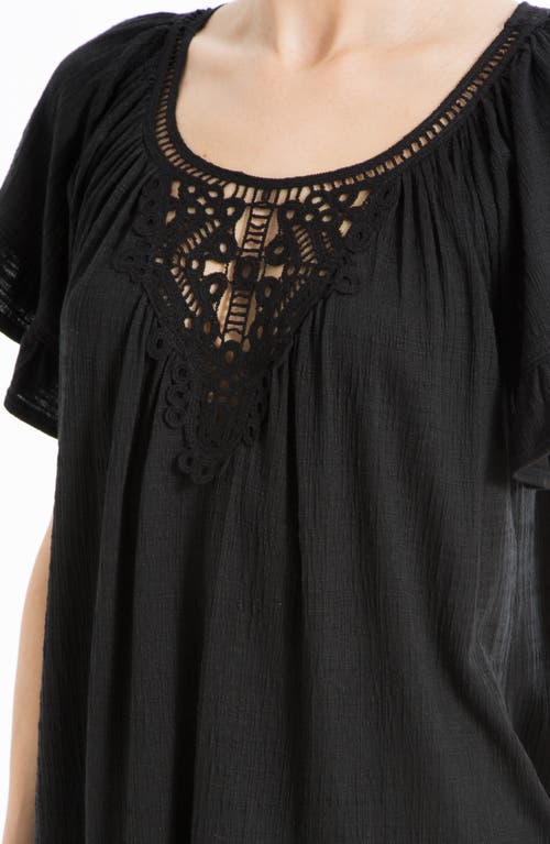 Max Studio Embellished Yoke Flutter Sleeve Top In Black