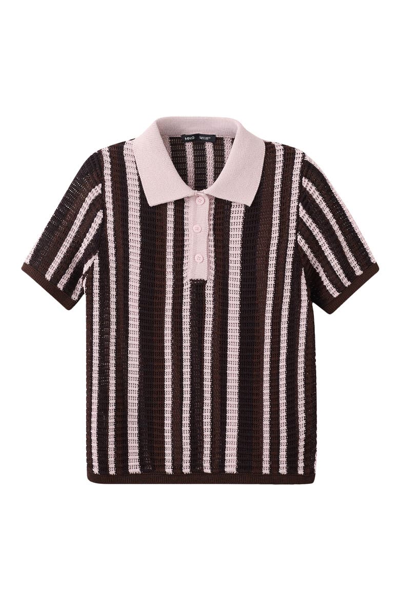 Stripe Short Sleeve Polo Sweater, Alternate, color, CHOCOLATE
