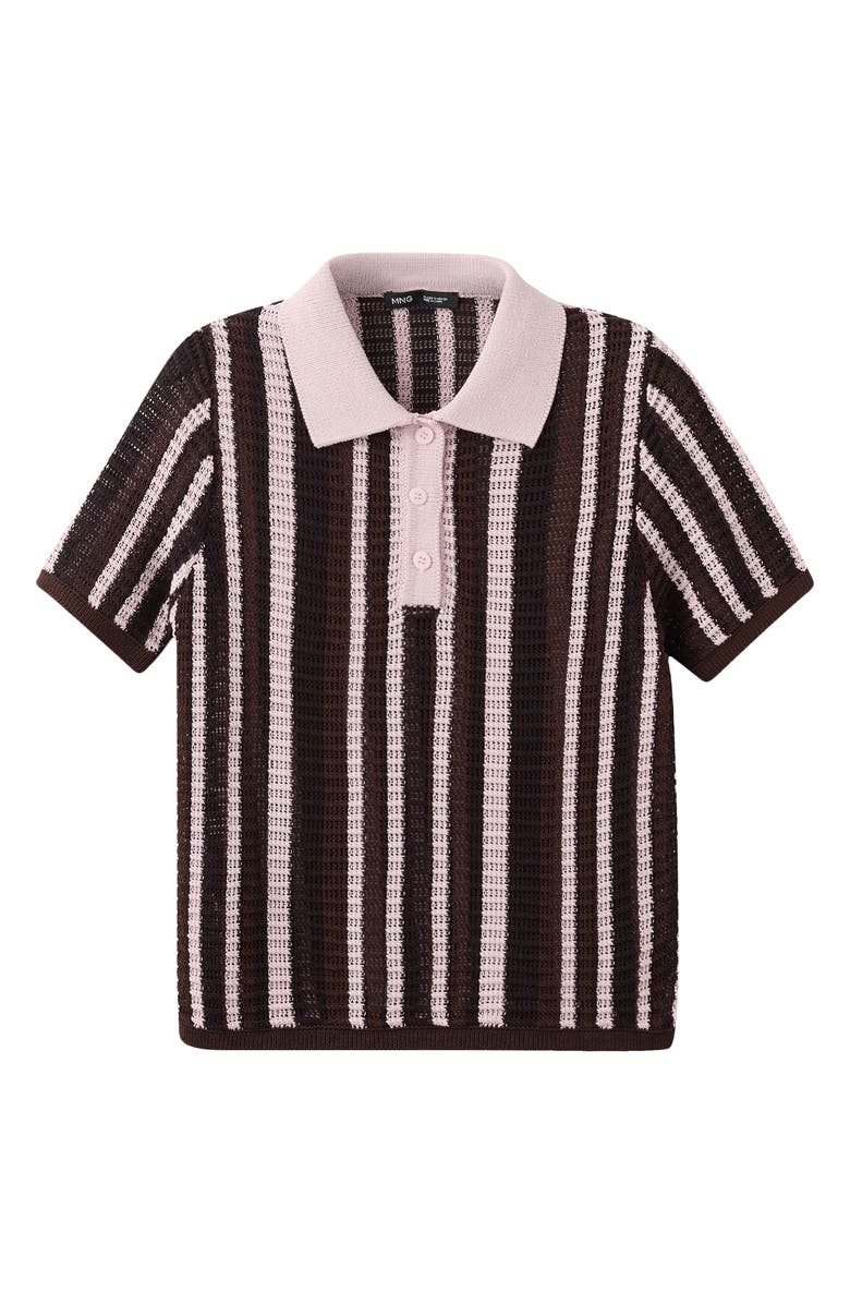 MANGO Stripe Short Sleeve Polo Sweater, Alternate, color, Chocolate