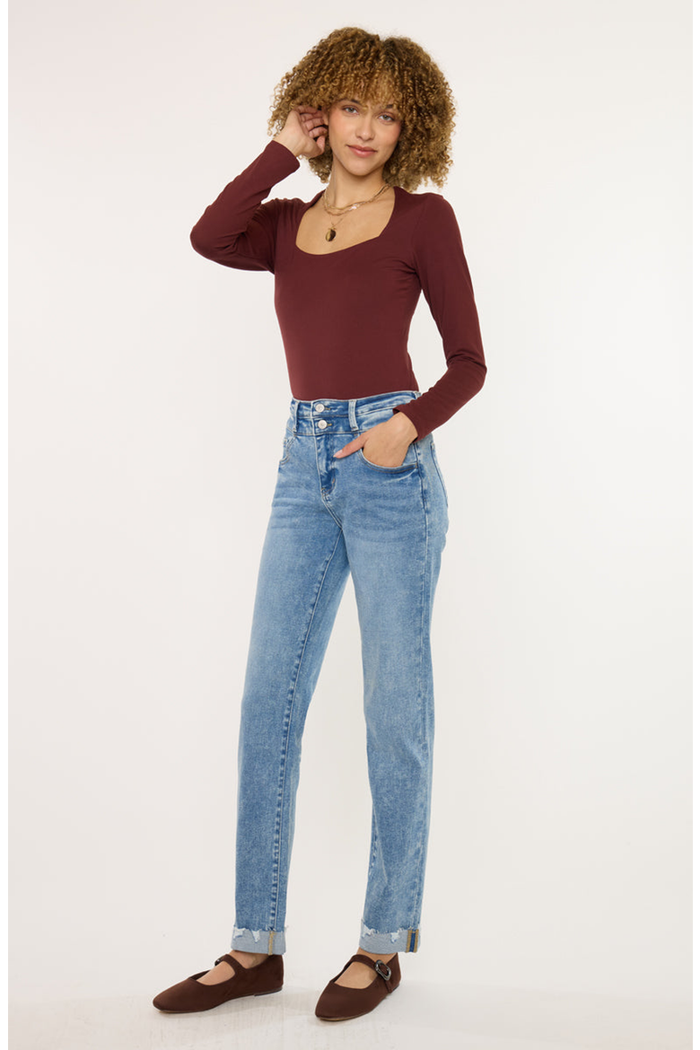 Kianna Essentials High Rise Slim Straight Leg Jeans, Alternate, color, Medium Wash