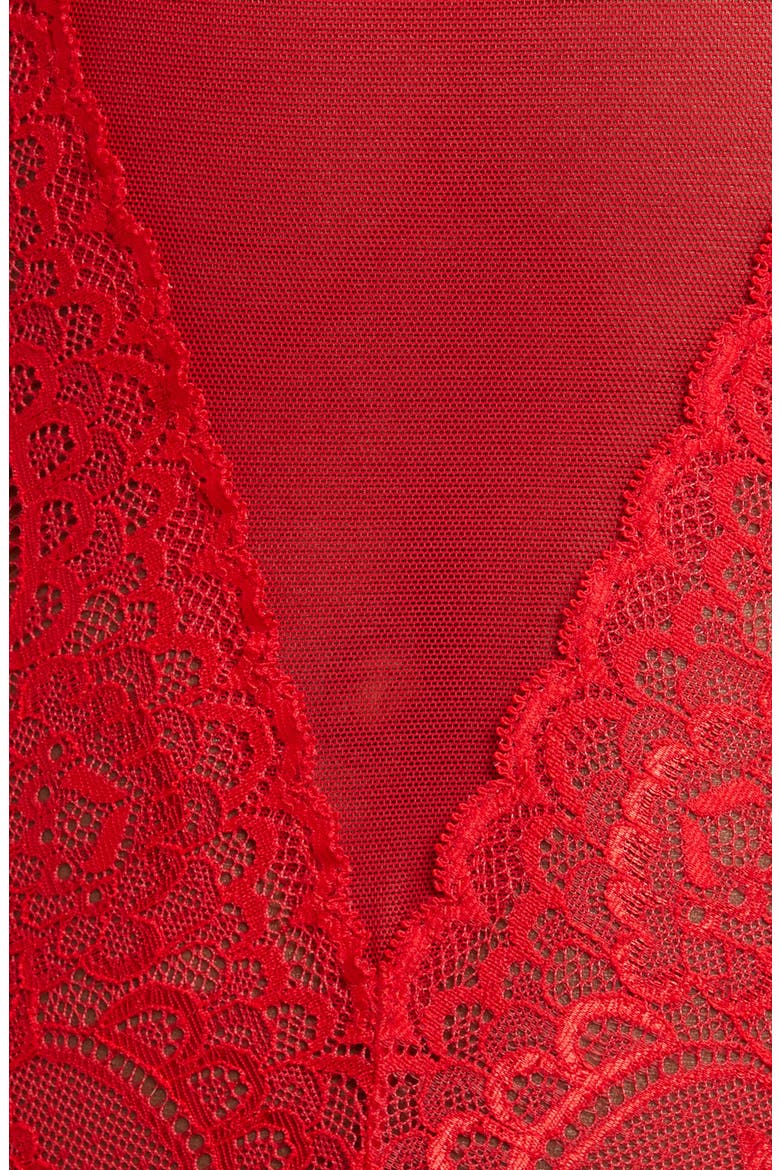 Lace & Mesh Teddy, Alternate, color, RED