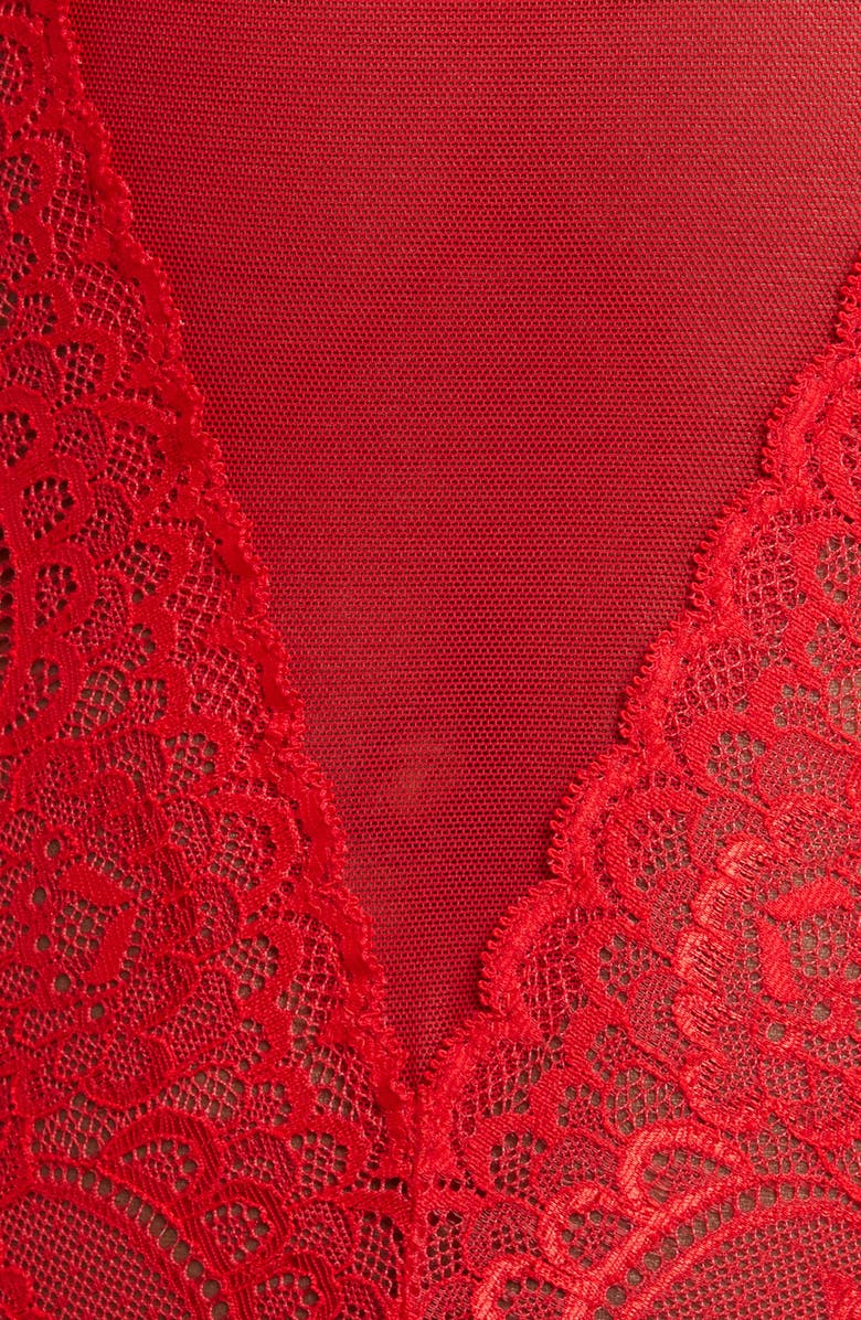 Coquette Lace & Mesh Teddy, Alternate, color, Red