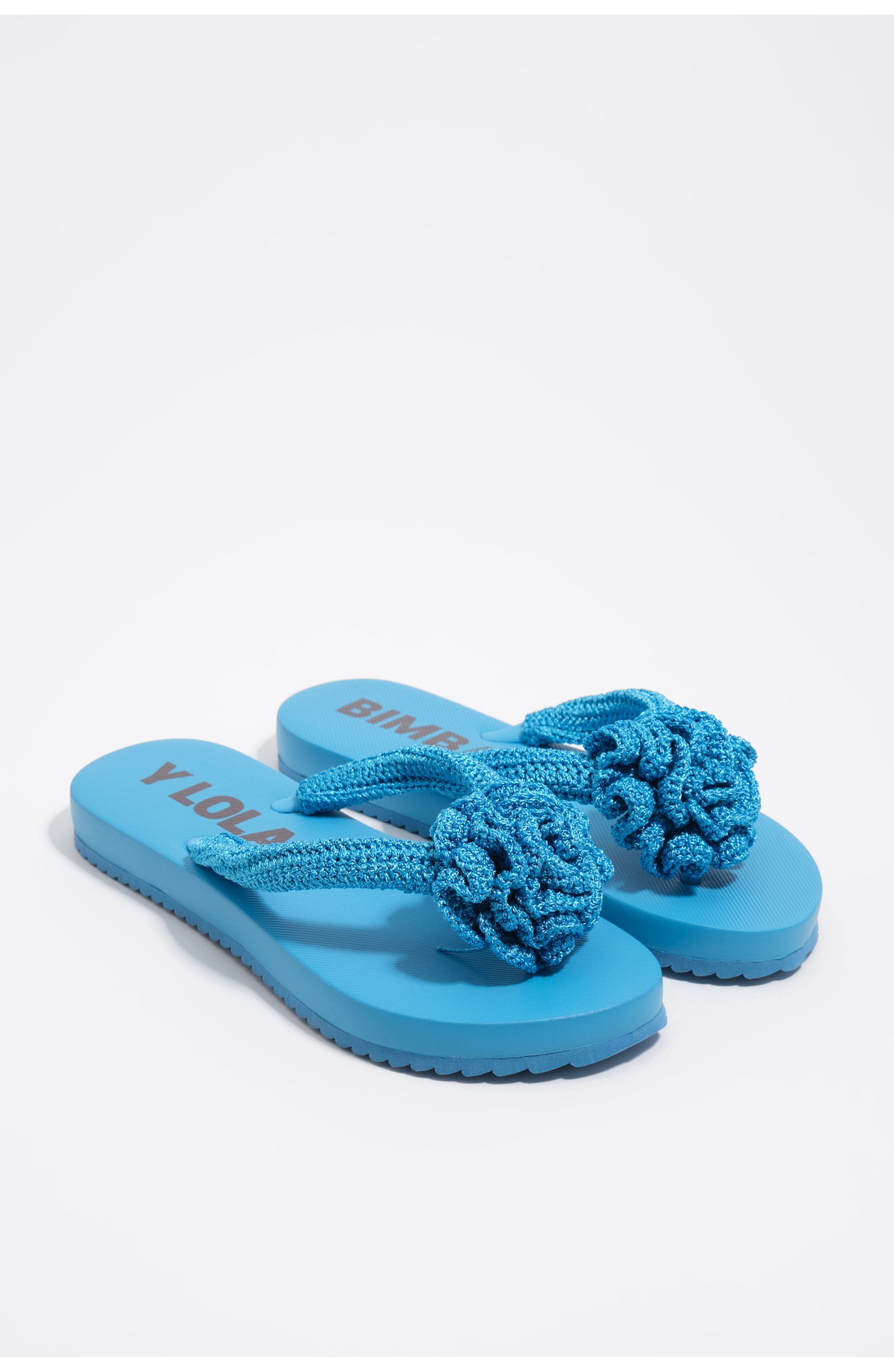 Crochet Flower Flip-Flop, Alternate, color, BLUE