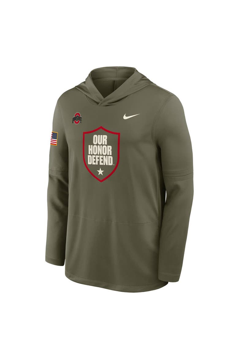 Men's Nike Olive Ohio State Buckeyes 2025 Military Appreciation Dri-FIT Long Sleeve Hoodie T-Shirt, Alternate, color, Olive