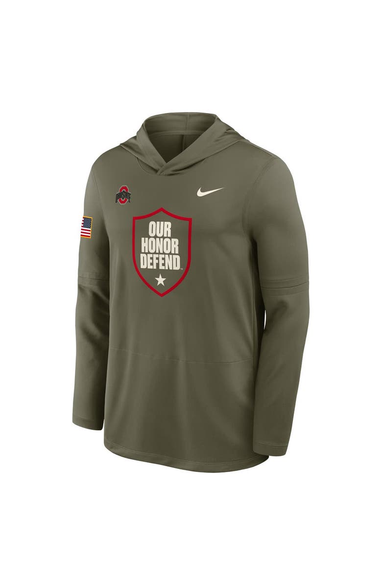 Nike Men's Nike Olive Ohio State Buckeyes 2025 Military Appreciation Dri-FIT Long Sleeve Hoodie T-Shirt, Alternate, color, Olive