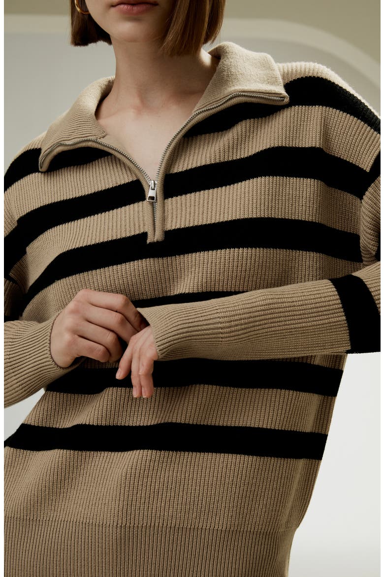 Women's Collared Quarter-Zip Wool Sweater, Alternate, color, Brown