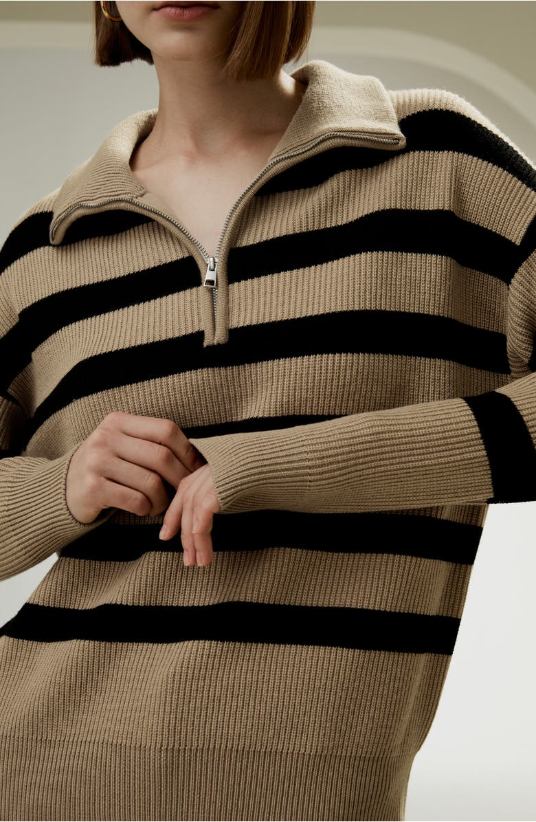 Lilysilk Women's Collared Quarter-Zip Wool Sweater, Alternate, color, Brown