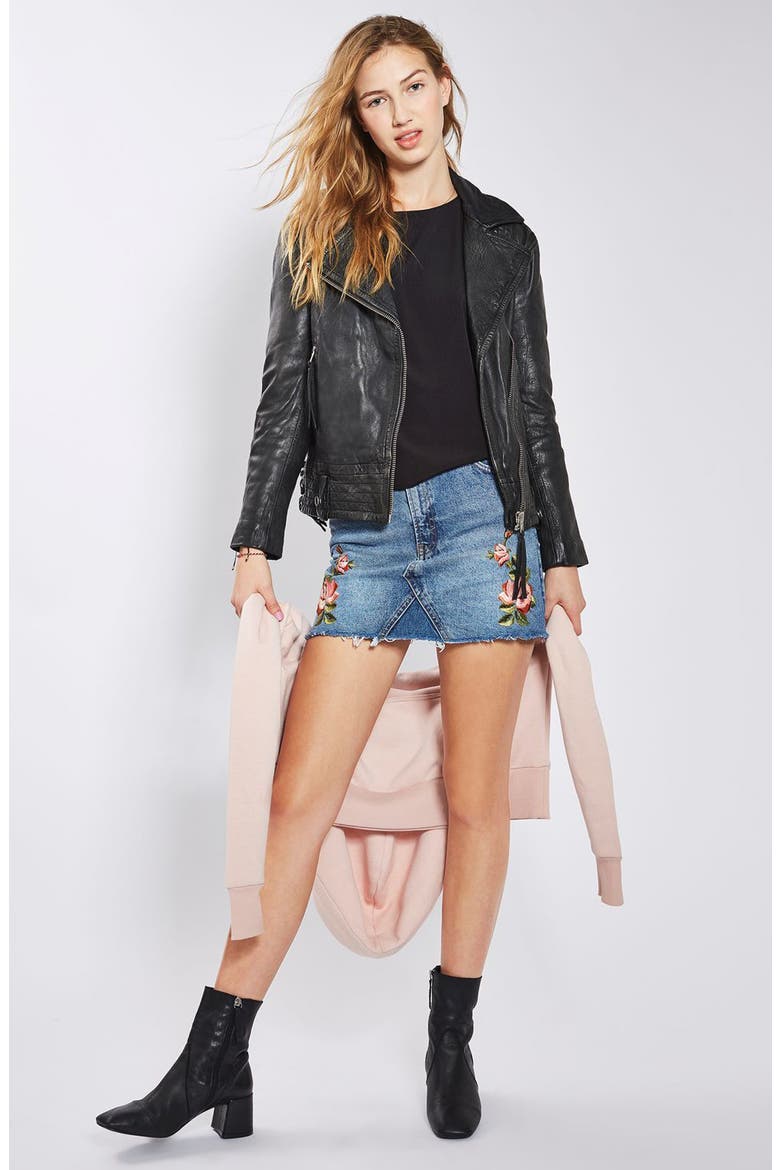 Rose Denim Miniskirt, Alternate, color, MID DENIM