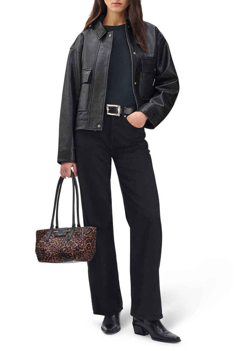 Nonie Leather Jacket, Alternate, color, BLACK