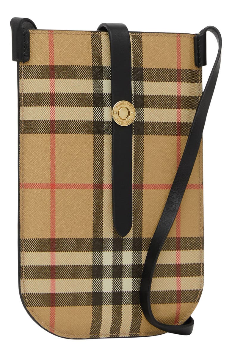 Burberry Anne Check Canvas & Leather Crossbody Phone Case, Alternate, color,