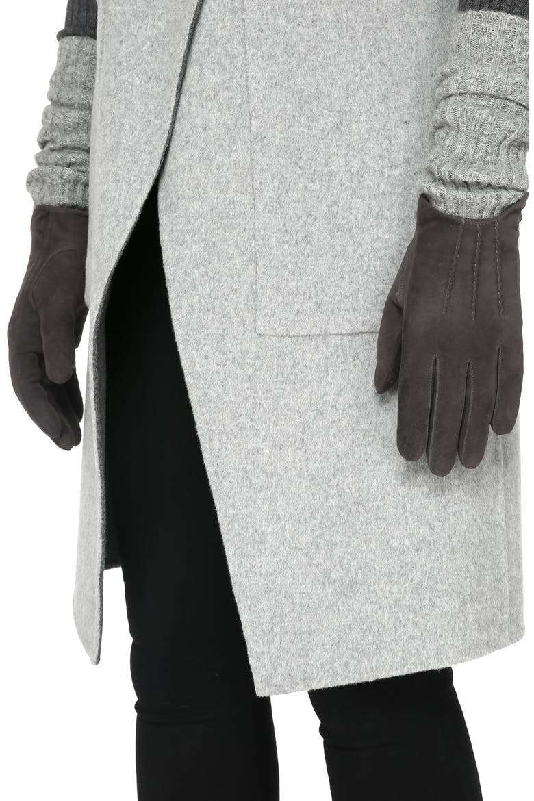 Rib Trim Tech Suede Gloves, Alternate, color, SMOKE