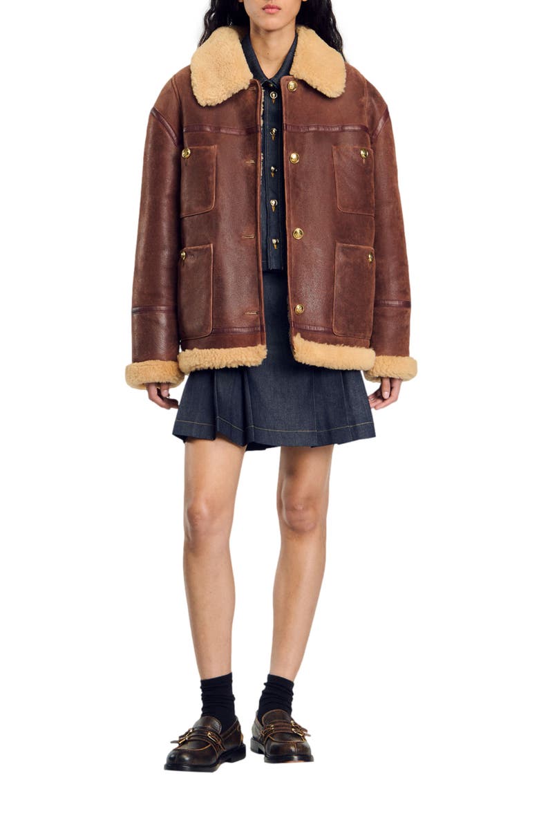 SANDRO Shearling jacket, Main, color, 