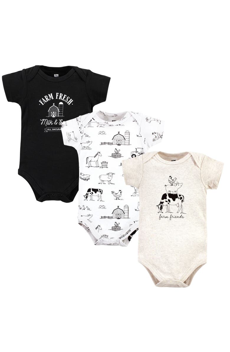 Hudson Baby All-Season Cotton One-Piece Garment Set of 3, Main, color, Farm Friends