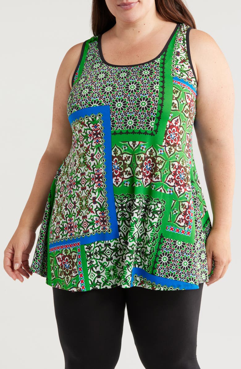 24seven Comfort Apparel MIxed Print Sleeveless Jersey Swing Top, Main, color, 