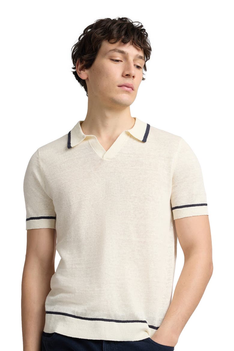 Linen Johnny Collar Polo, Alternate, color, Egret/Midnight