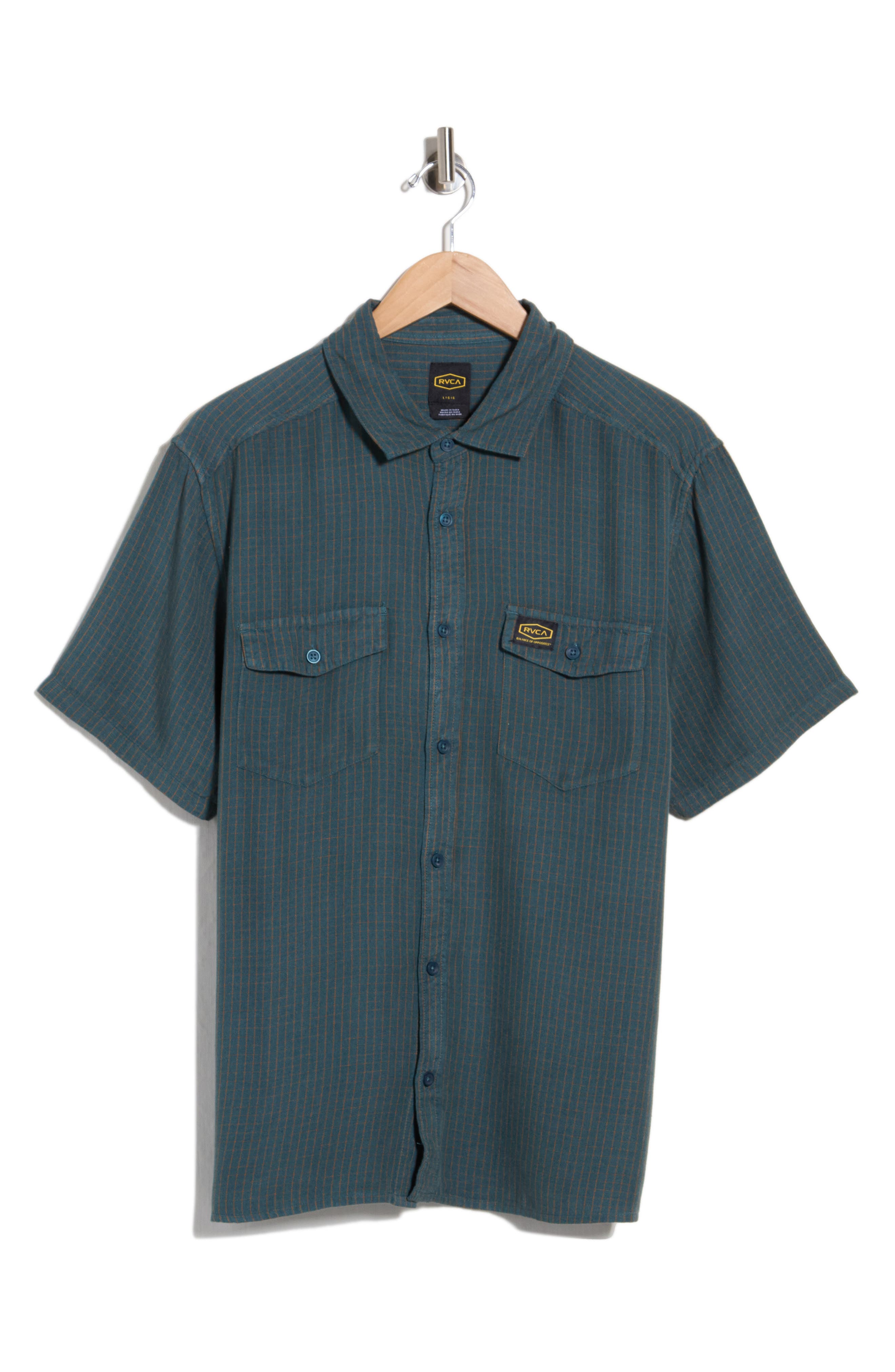 Rvca Exotica Stripe Short Sleeve Button-up Shirt In Duck Blue