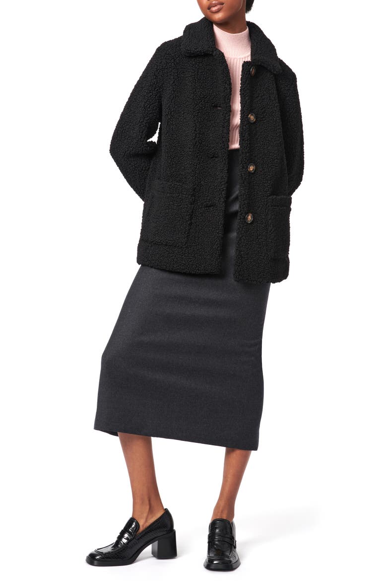 Cozy Faux Shearling Barn Jacket, Alternate, color, BLACK