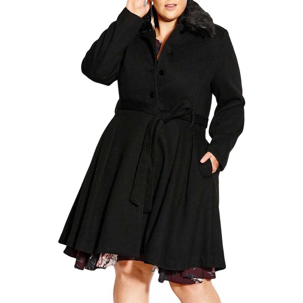 City Chic Rosemary Faux Fur Collar Coat In Black