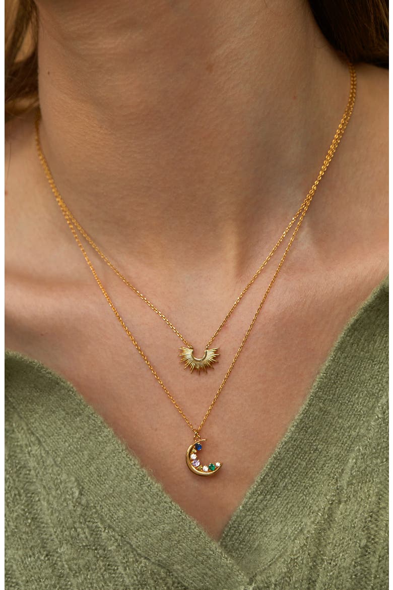 Cubic Zirconia Moon Necklace, Alternate, color, GOLD