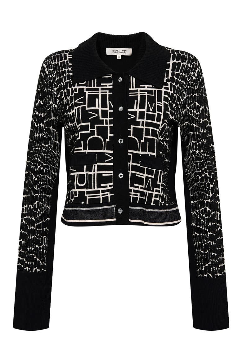 Riva Crop Cardigan, Alternate, color, DVF LOGO/LEOPARD BLK