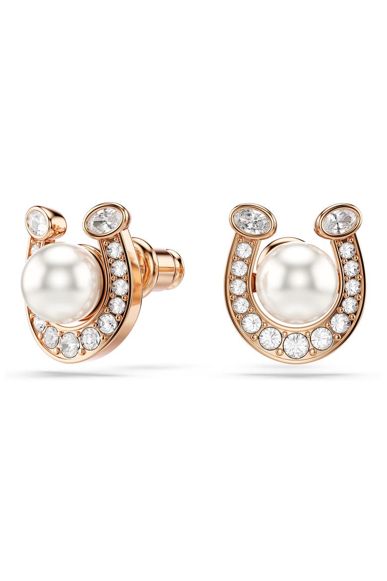Symbolica Swarovski Faux Pearl Horseshoe Stud Earrings, Main, color, ROSE GOLD/ WHITE